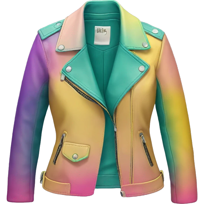 Realistic isolated open teal,yellow,light purple,and light pink ombre feminine fashion leather jacket. emoji