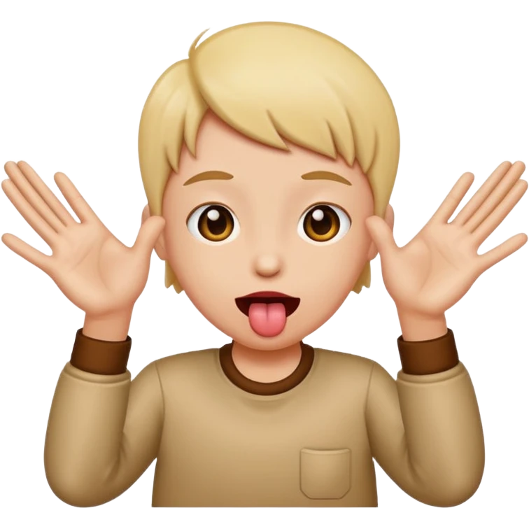 tongue out and two hands palms facing out emoji