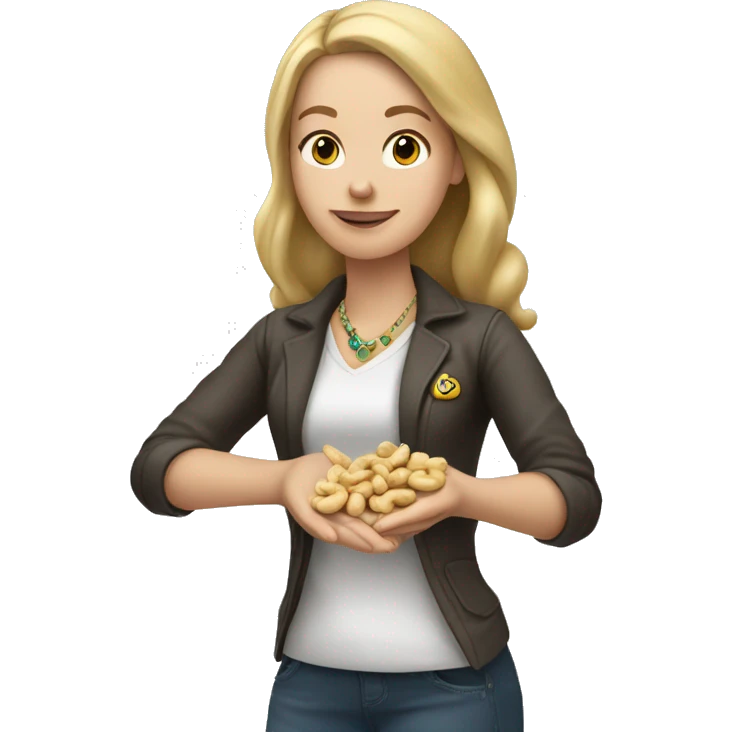 White girl holding cashews with bracelet on her wrist  emoji