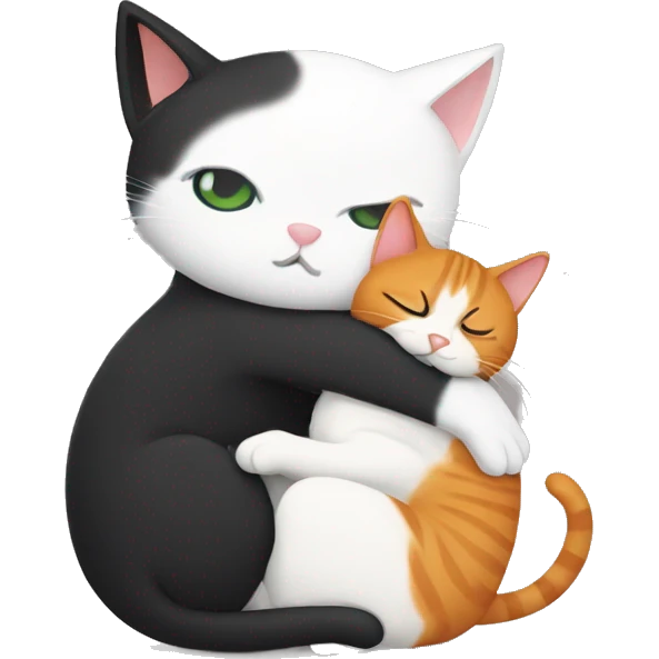 White&black cat hugging ginger cat  emoji