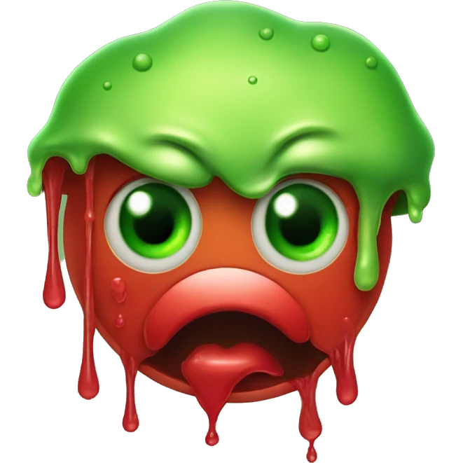 A green booger with red eyes dripping green slime emoji