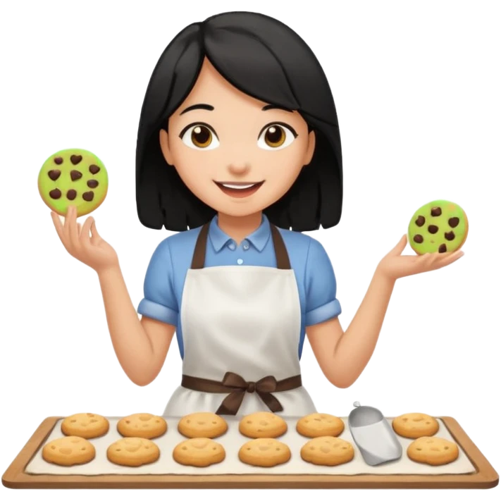 black hair light brown skinned girl making cookies emoji