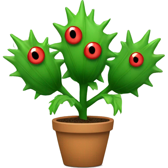 green plant five spiky leaves with tired red eyes emoji