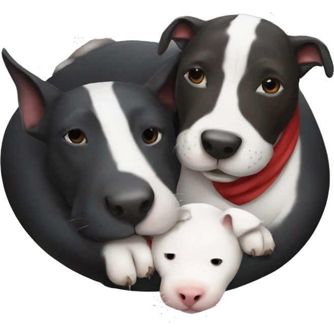 Black and white bull terrier cuddling a walrus emoji