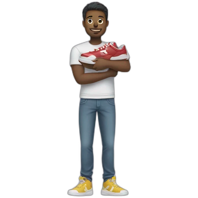 a man holding sneakers in his hands emoji