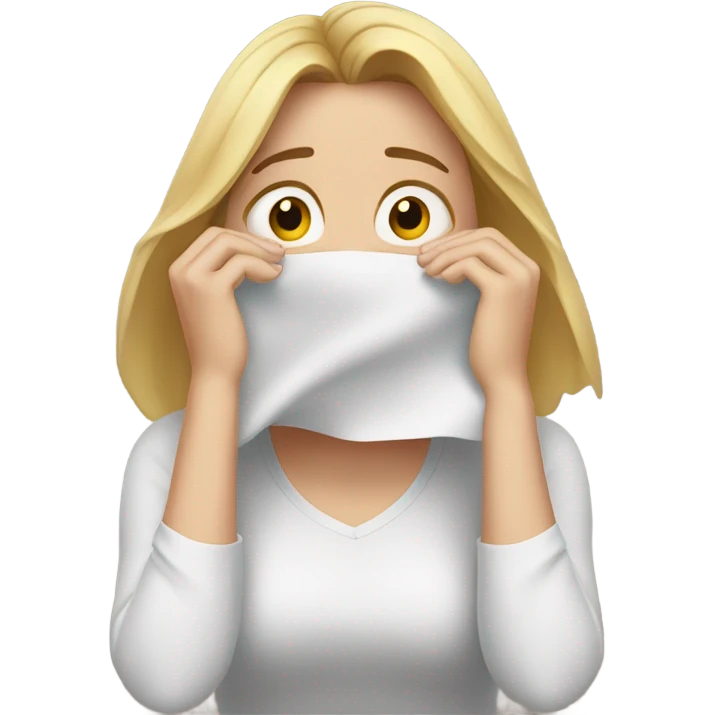 white woman hiding his face using hands, overwhelmed, worried expression emoji