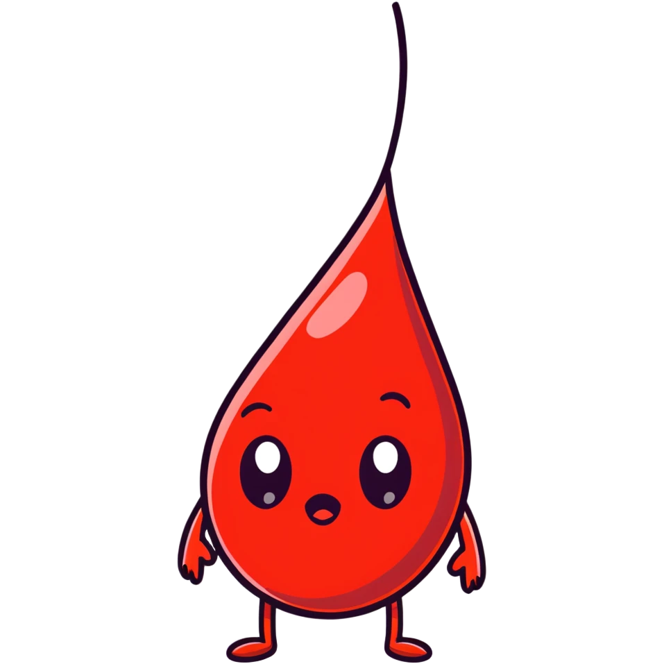 Cute blood drop character with low energy representing anemia emoji