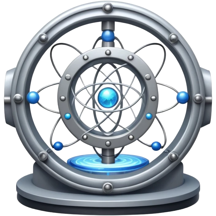 An icon featuring a large particle collider, atom symbols, and energy waves, symbolizing the field of physics. The design includes a lab setup with scientific equipment, representing experiments and fundamental forces of nature. Transparent background highlights the exploration of matter and energy. emoji