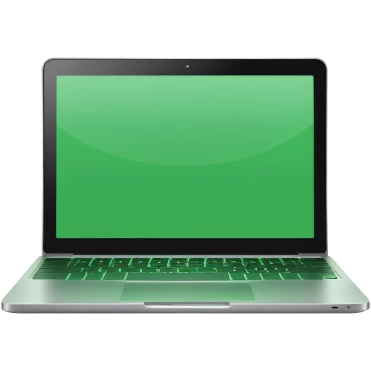 A laptop front facing with its screen showing green screen. emoji