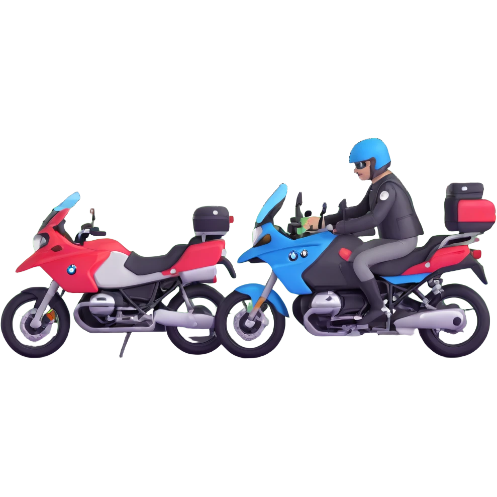 BMW motorcycles at a highway rest area with riders relaxing emoji