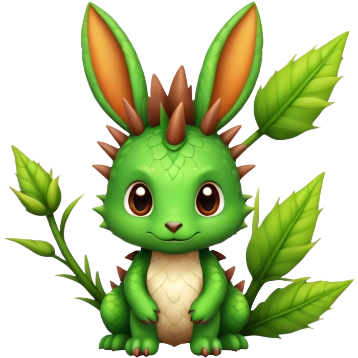 A cute dragon with bunny ears and plant-like features, with spikes on its back emoji