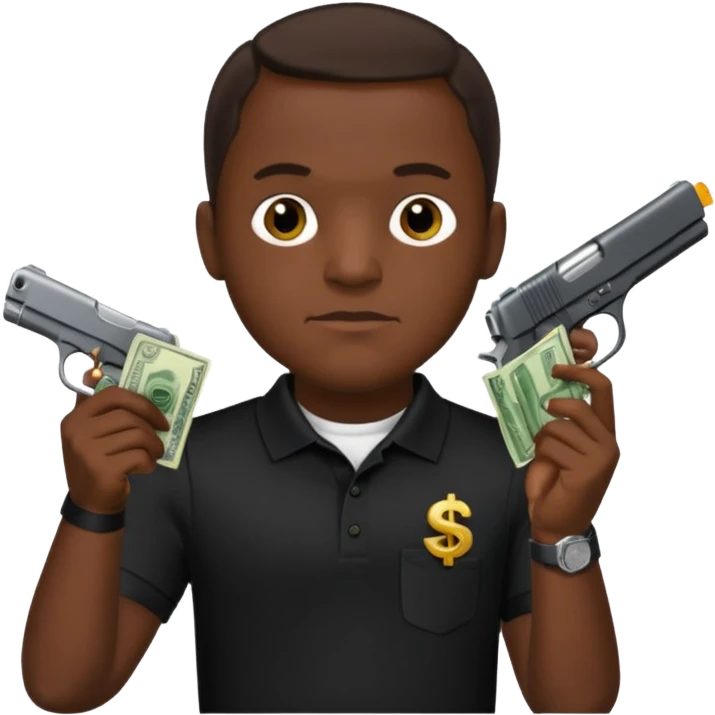 franklin saint from snowfall perhaps holding money and gun but he is with a black polo shirt emoji