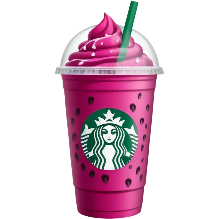 Starbucks dark pink dragonfruit refresher. lid. starbucks logo. emoji