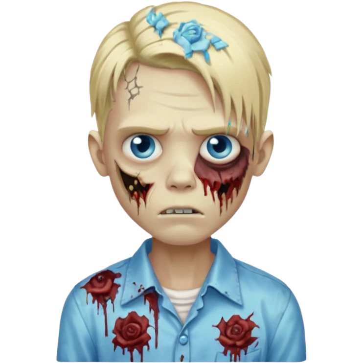 zombie boy with long blond hair blue eyes, designer shirt and hair pins emoji