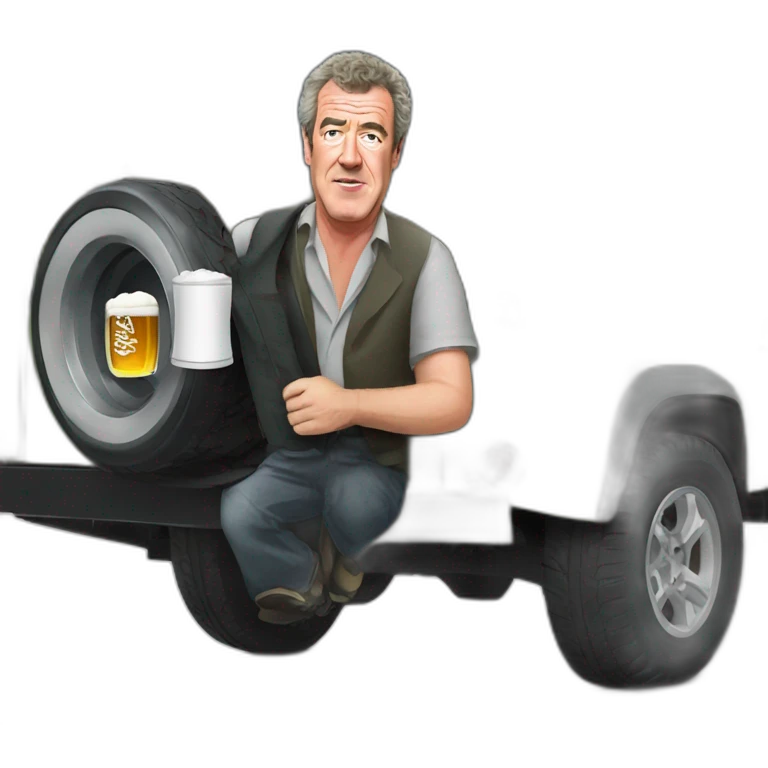 Jeremy Clarkson holding a beer near his land rover emoji