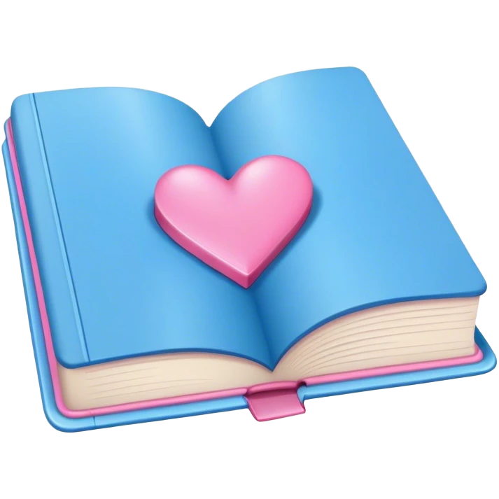 blue book with pink love text on it emoji