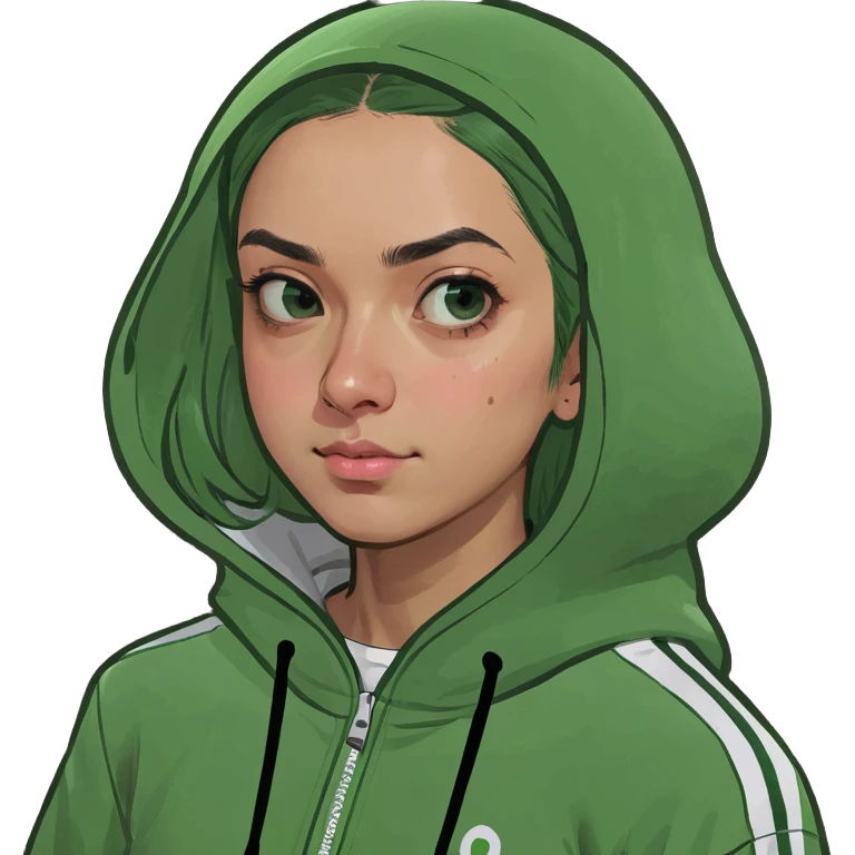 girl with light olive skin brown hair and brown eyes in squid game tracksuit  emoji