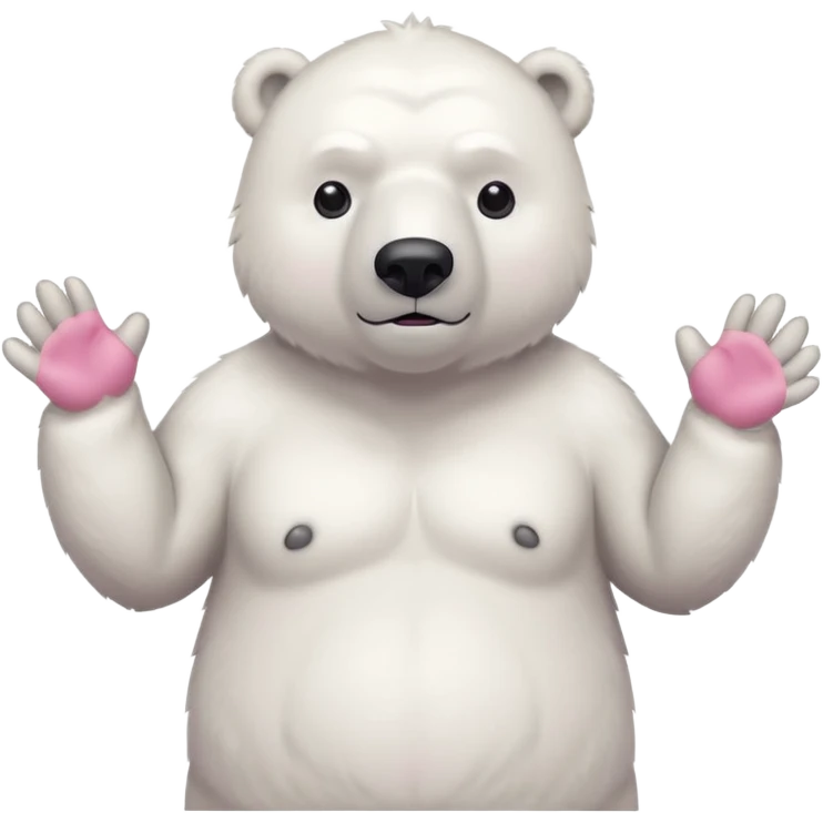 Make a humanoid polar bear shrugging, he must look doubtful, showing only from chest above, no legs, his nose must be pink emoji