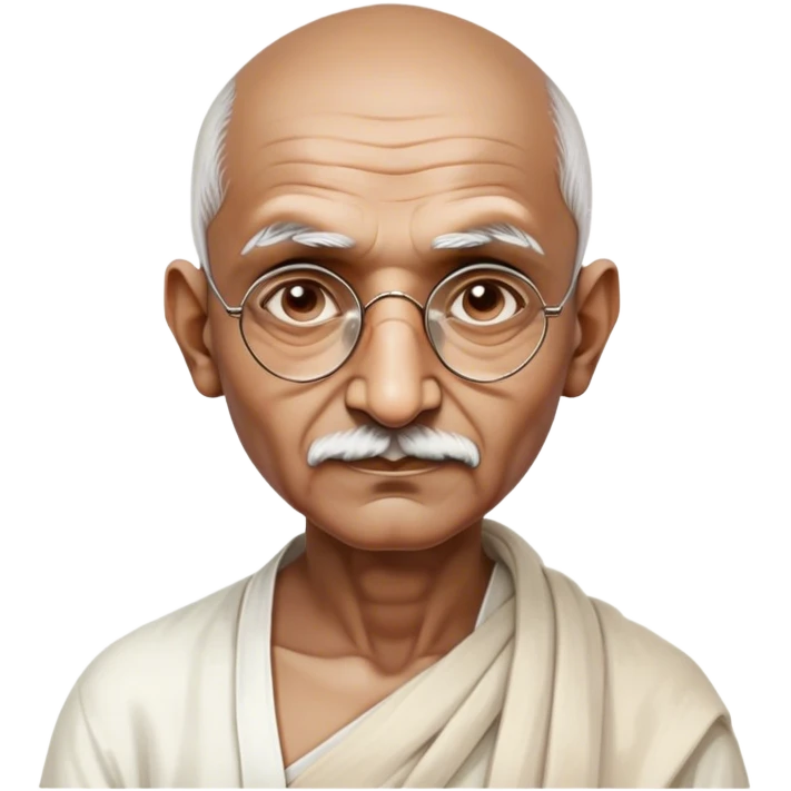 Cinematic Realistic Mahatma Gandhi Portrait Emoji, depicted as a humble, wise leader in simple attire with a serene determined expression, rendered with soft textures and warm natural lighting that captures his peaceful yet resolute spirit. emoji