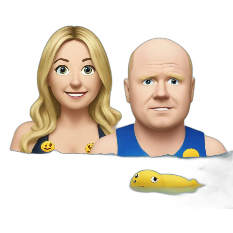Victoria Coren-Mitchell and Phil Mitchell swimming in custard emoji