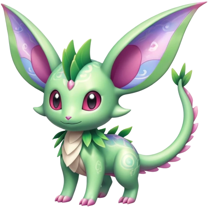 Shiny Exotic Cute Adorable Majestic Ethereal Sparkly Flygon-Espeon-Meganium-Shaymin-Hybrid-Creature with pattern-markings emoji