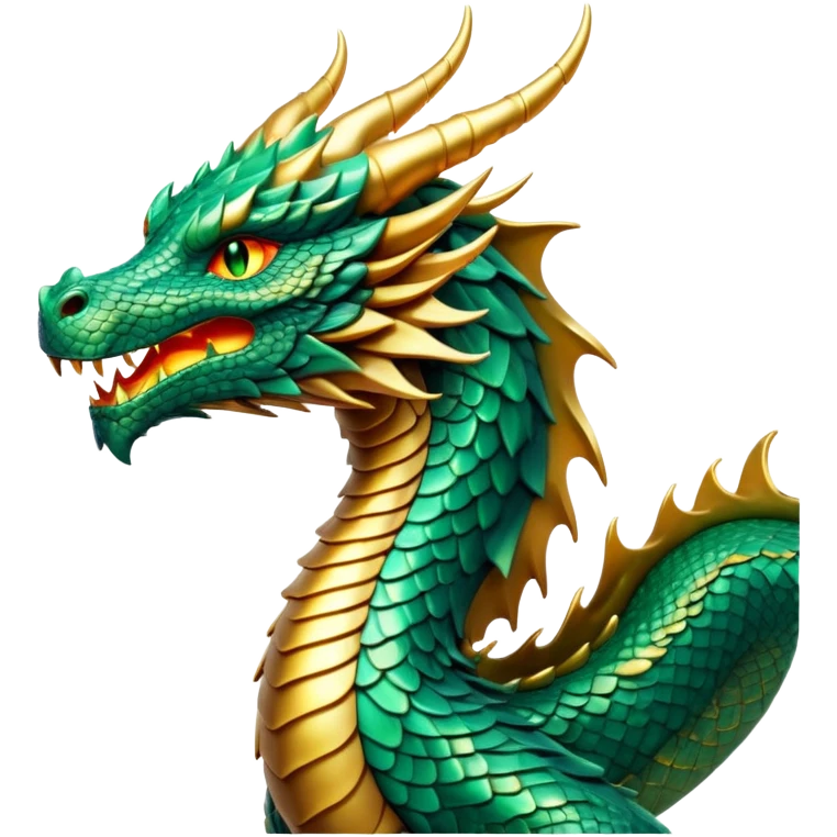 cinematic-noble-dragon-portrait-emoji,-poised-and-majestic,-with-a-sinuous,-elongated-body-covered-in-intricately-detailed,-shimmering-scales-in-hues-of-emerald-and-gold,-and-piercing,-fiery-eyes-that-reflect-ancient-wisdom; Breathing fire emoji