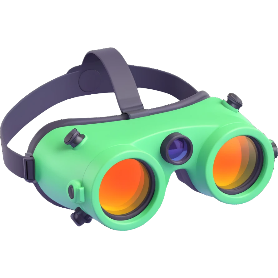cartoon night vision goggles, 3D toon style, shiny and fun, black background emoji