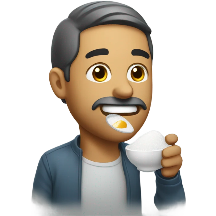 Man eating a tablespoon of salt but gets it on his mouth emoji