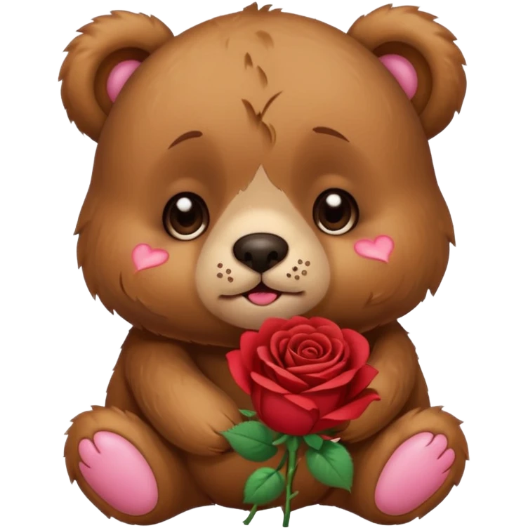 Cute bear with crying  puppy eyes holding roses with this  emoji