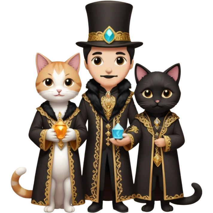 magician couple and their pet cat emoji