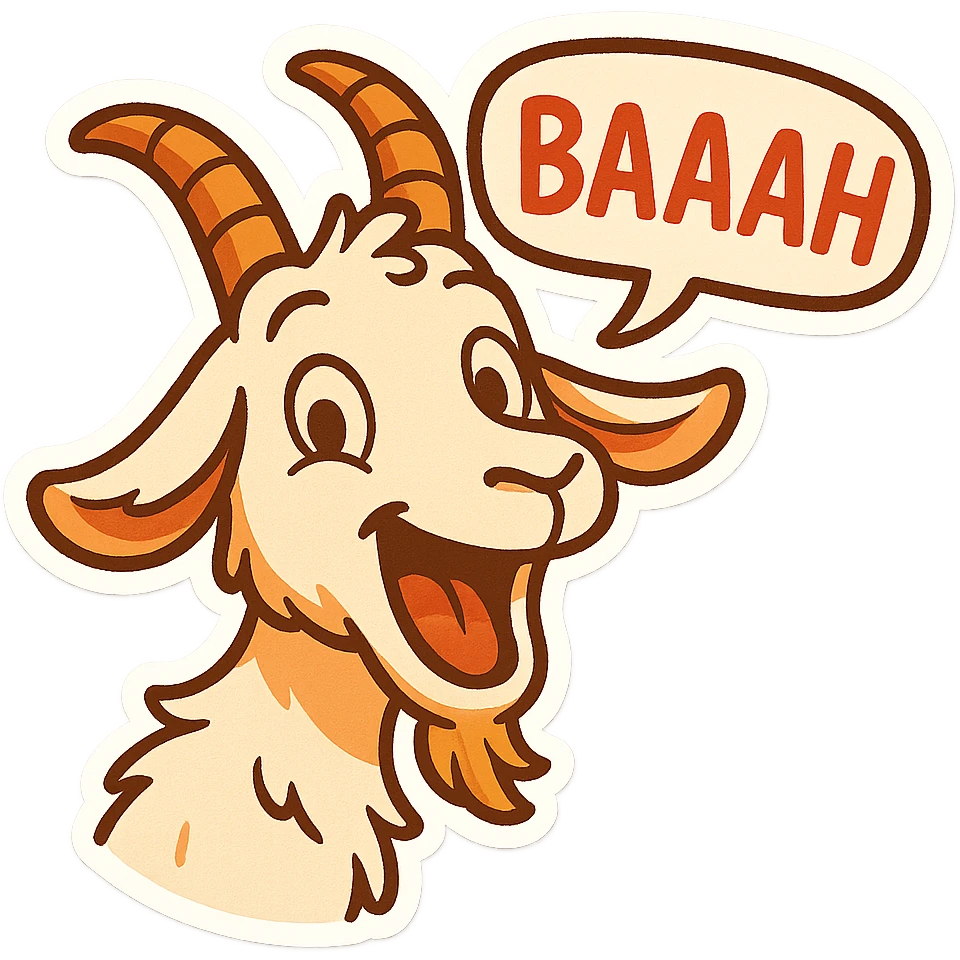 cartoon sticker style goat with mouth open saying 'baaah', bright colors, playful expression emoji