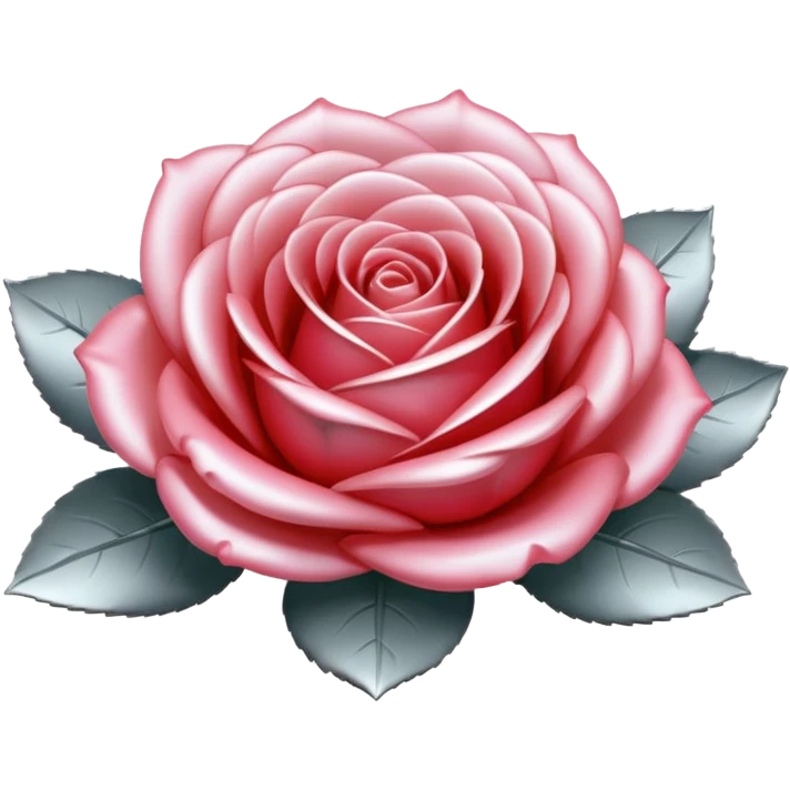 A rose emoji made of liquid silver metal, smooth metallic petals, reflective chrome surface, soft gradients, elegant shape, minimalistic iOS emoji style, centered, clean white background, realistic highlights, no text emoji