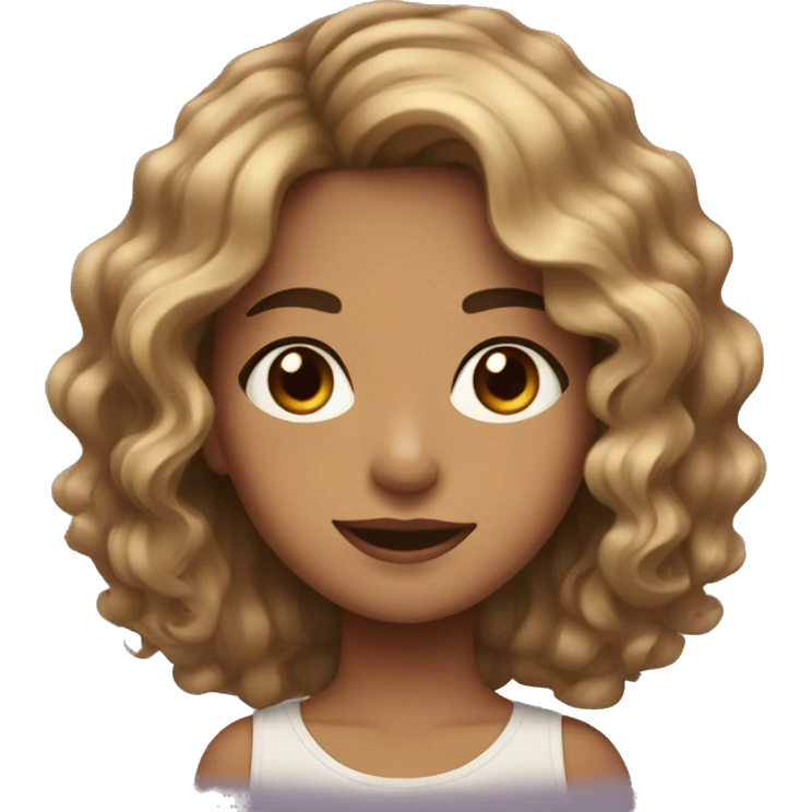 A girl with wavy hair, short, brown with blonde highlights, brown eyes  emoji