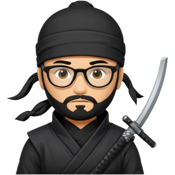 Man with black hair and beard wearing glasses in a ninja costume.  emoji