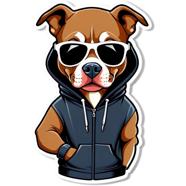 Tan pitbull dog wearing a hoodie and sunglasses  emoji