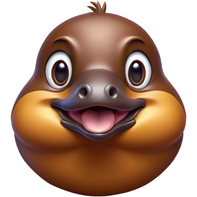 Cinematic Comical Platypus Portrait Emoji, Head tilted dramatically with an exaggeratedly amused expression, featuring a striking, glossy brown fur with a whimsically flat duckbill and wide, expressive eyes full of playful disbelief, Simplified yet hilariously expressive features, highly detailed, glowing with a slightly sassy glow, high shine, dramatic yet playful, stylized with an air of cheeky aquatic mischief, bright and endearing, soft glowing outline, capturing the essence of a spirited and over‐the‐top platypus, so meme‐worthy it feels like it could quack its way into internet fame instantly! emoji