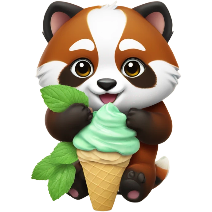 1 chubby realistic Red panda eating mint chocolate chip ice cream  emoji