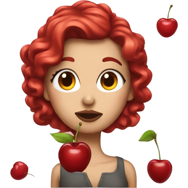 Woman with cherry hair sending a kiss emoji