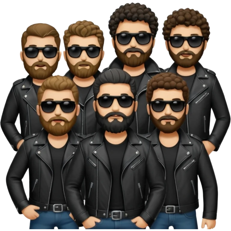 biker gang with black sunglass and rugged and bulky guy bearded curly hair black jacket emoji