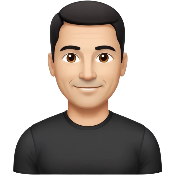 Broad-shouldered Hispanic man in his 50s, light brown complexion, square face with defined jawline, very short black hair with tight fade, thick straight eyebrows, medium dark eyes with vibrant look, wide nose, confident smile, wearing black fitted athletic shirt emoji