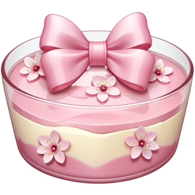 Sakura pudding shaped like a bow with cherry blossom petals emoji
