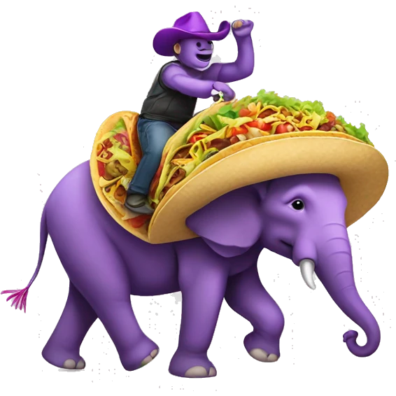 One purple elephant riding on a taco emoji