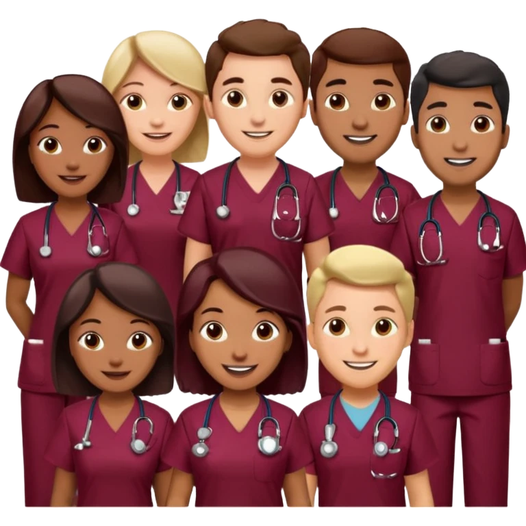 Create Happy & celebrating team faces for a hospital with a newborn saved with dress color as dark maroom emoji