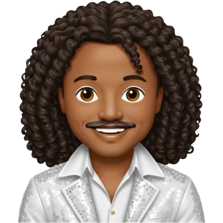 Howard Hewett with long dark brown jeri curl hair, white sequin outfit emoji