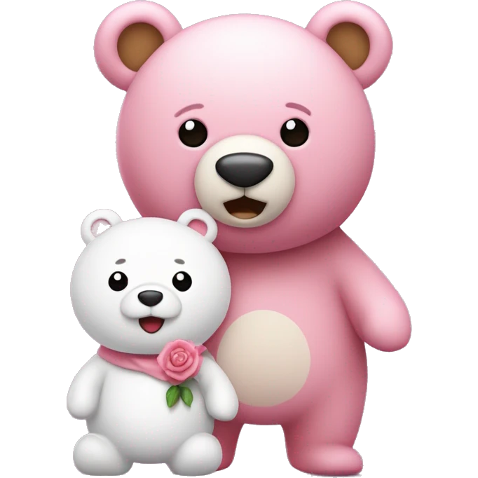 Deux nounours, un blanc , l'autre rose qui chante devant une foule  emoji
