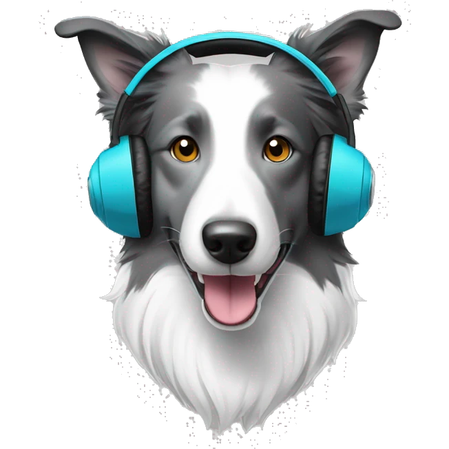 gray and white border collie wearing headphones sire profile emoji