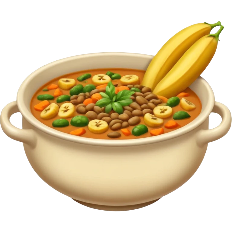 lentil soup with pieces of plantain and mixed vegetables in a warm bowl emoji