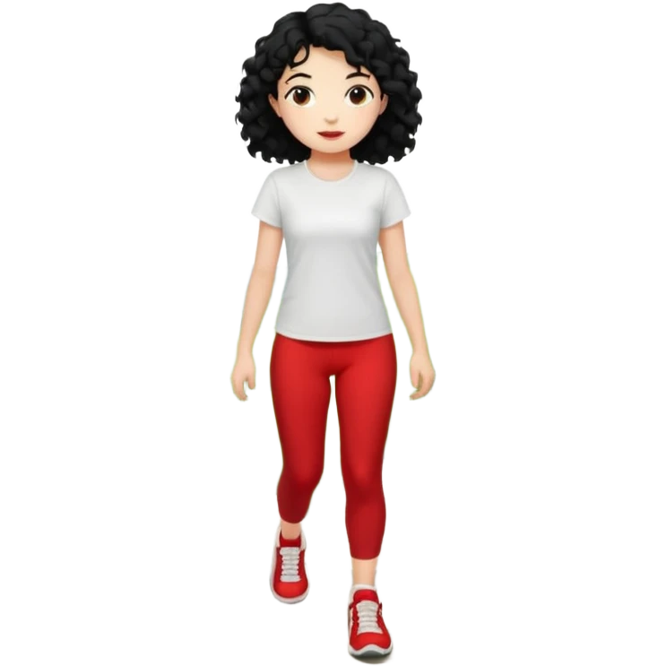 generate a pretty bratz fair skinned girl with curly black hair wearing a white tshirt trekking on a hill with red sneakers on and black leggings.  Put a hill behind her emoji