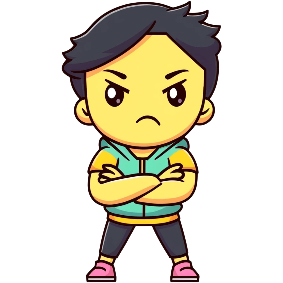 Upset girl crossing her arms with angry expression emoji