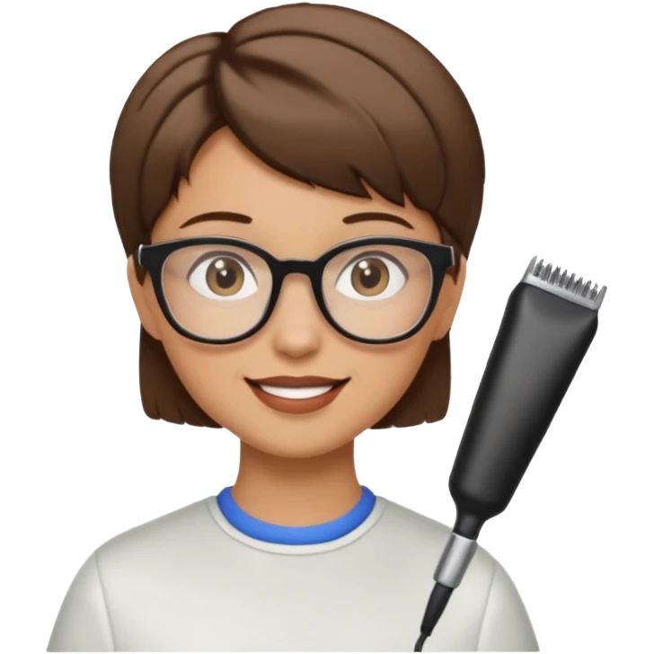 Happy woman with short hair and glasses having haircut emoji